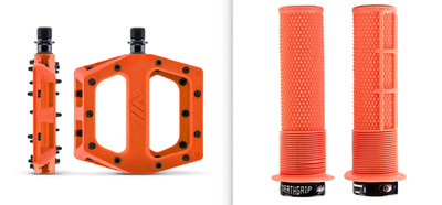 DMR V11 Pedale & DMR Deathgrip Flanschgriffe MTB BMX DH Custom Bundle / Orange