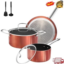 Nonstick Ceramic Cookware Set Induction Pots Pans Utensils Easy Clean Heavy-duty