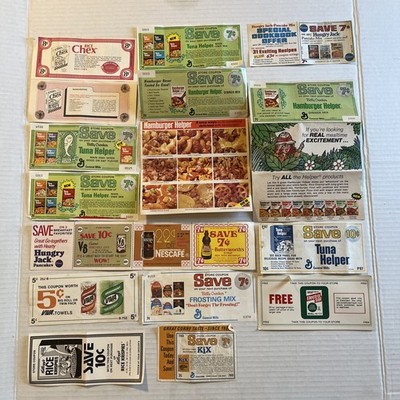 Vintage 1970 s Grocery Store Coupons Lot Of 16 -Hamburger  & Tuna Helper, Chex++