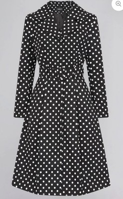 NEW Collectif Polka Dot Trench Rain Coat Belt Medium Pinup 50s 60s Retro Kitsch