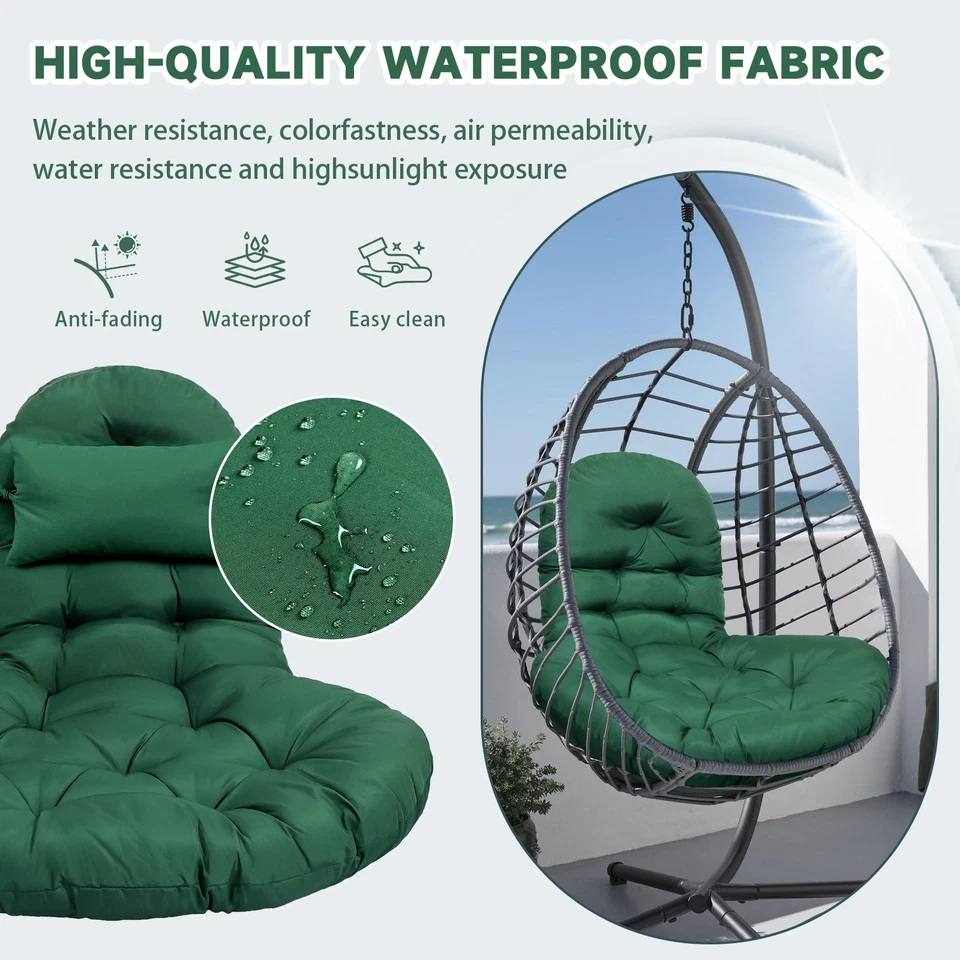 Extra Large Egg Chair Cushion w/ Headrest & Straps, Button Tufted & Thicken Pad - Image 3 of 4