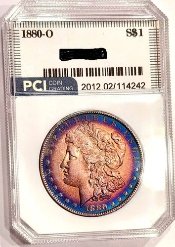 1880-O Rare Date CH + / Gem BU  Rainbow Color Toned Morgan Dollar