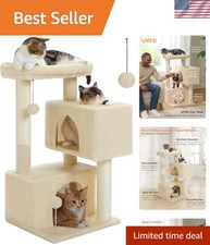 Cat Tree Tower for Active Cats - 32 Inch with Padded Perch  Dual Condos