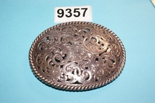 See Through Flower Filigree Oval Shape Belt Buckle Rope Edge Great Shape 9357