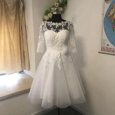 Short Wedding Dresses A-line Half Sleeves Tulle Appliques Beach Boho Bridal Gown