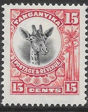 TANGANYIKA SG76 1922 15c BLACK & CARMINE-RED MTD MINT