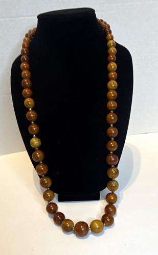 Vintage Brown 1970s Boho Chunky Wood Beaded Necklace Polished Brown Spheres