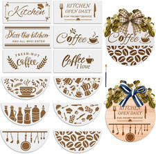 MAYJOYDIY 12Pcs Kitchen Welcome Stencils for Painting on Wood 12" Half round Cof