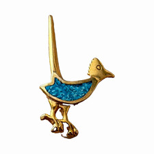 Gold Tone Blue Enamel Bird Animal Pinback Button, Animals Theme