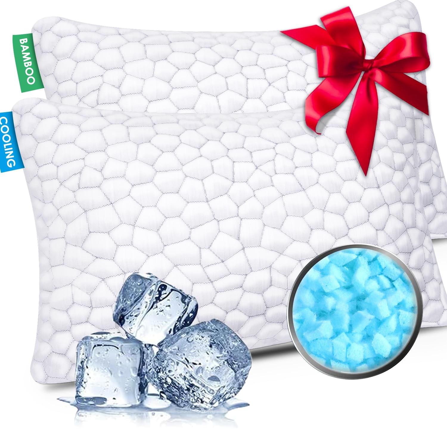 King Size Set Of 2 Pack Shredded Memory Foam Pillows For