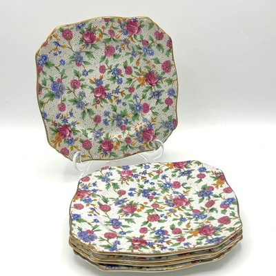 Vintage Quadratisch Royal Winton ''Old Cottage Chintz'' Seite Salat Kuchen Teller (Set 5)