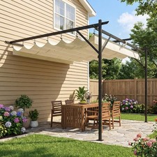 VivaGarden Pergola da Esterno Addossata in Acciao e Poliestere 3x3 m Crema