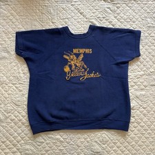 Vintage 1960s 70s Character Flock Print Sweatshirt Short Sleeve As Is Blue