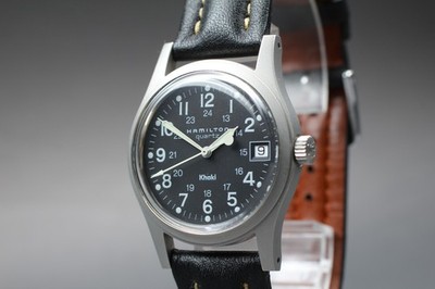 Hamilton Khaki 9797 schwarzes Zifferblatt Datum Quarz 33 mm Herrenuhr aus...