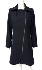 Massimo Women's Trench Asymmetrical Coat Black Wool Blend Zip Closure Size S
