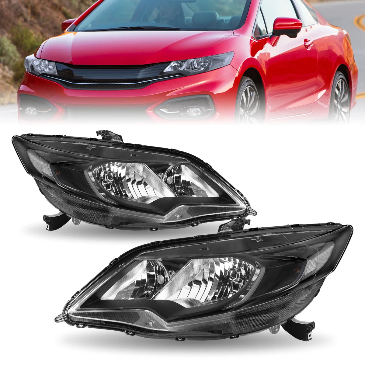 For 2014-2015 Honda Civic Coupe 2Dr Halogen OE Style Black Clear 