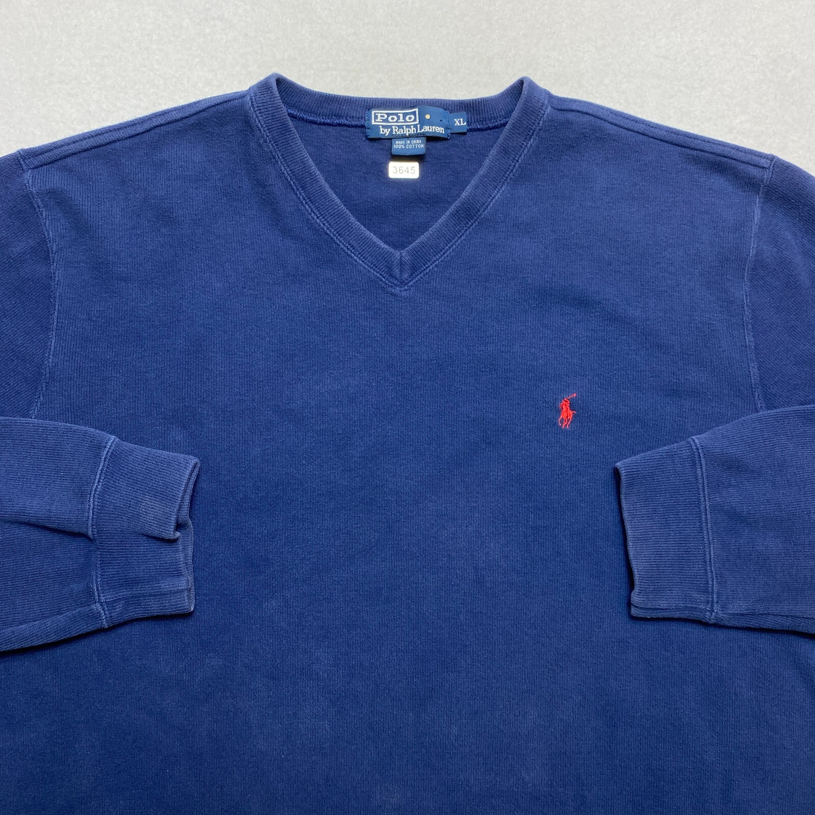 Polo Ralph Lauren Vintage Felpa Uomo XL Navy Cotone Rosso Pony Scollo a V Y2K