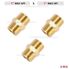 3 X Brass Pipe Hex Nipple 1" Male NPT X 1" Male NPT Fitting Fuel,Oil,Gas...