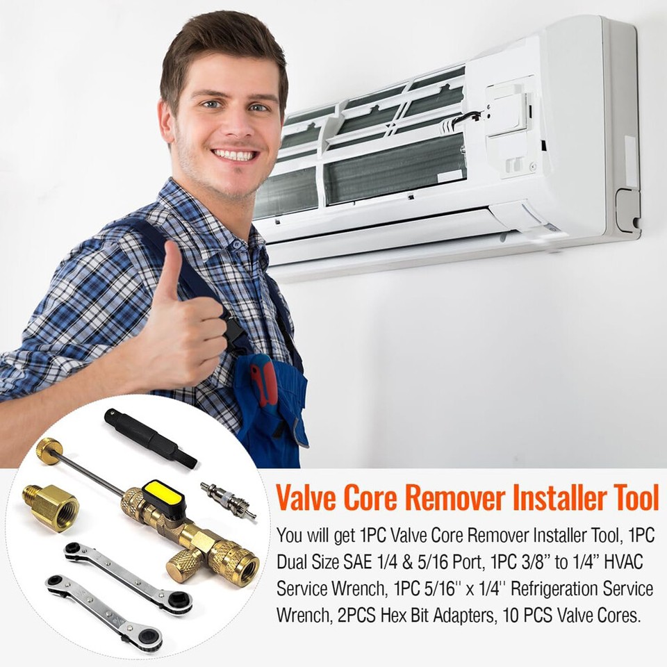 HVAC Wrench Tool AC Schrader Valve Core Remover Set 1/4 and 5/16 Port ...