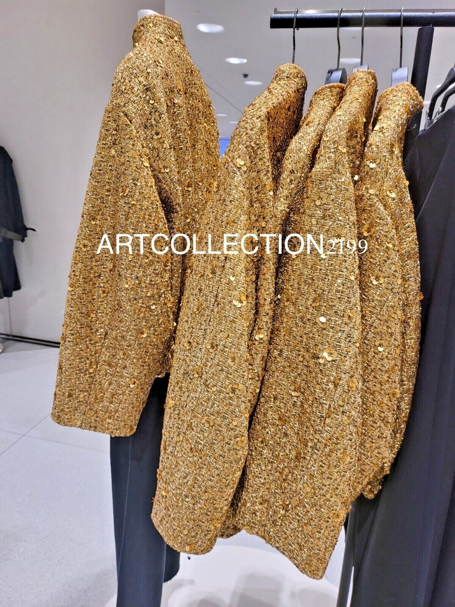 ZARA NEW WOMAN FW 2023-2024 ZW COLLECTION SEQUIN JACKET GOLD XS-L 