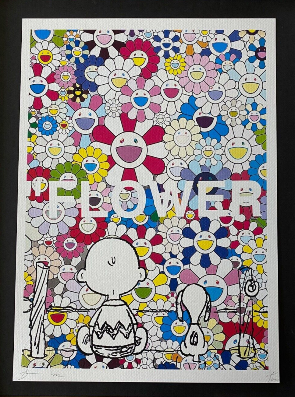 DEATH NYC Signed Large 16x20in Framed THEPEANUTS SCHULZ Graffiti PopArt MURAKAMI