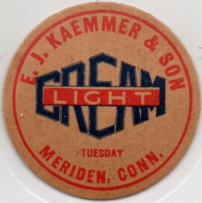 Milk Bottle Cap Insert - E. J. Kaemmer & Son - Meriden, CT (Connecticut)-TUESDAY