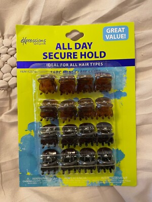 Expressions Hair Secure Hold 16 Pc Claw Clips Non-Slip Grip Clamp Brown Black