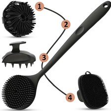 4pcs Silicone Bath Shower Brush Set - Double Sided Long Handle For Back, Face