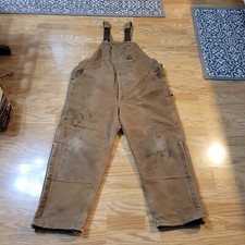 Carhartt Insulated Bib Overalls 50x30 Brown Duck Double Knee R27 BRN Distressed
