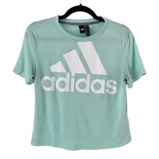 Adidas Pastel Green Spell Out Short Sleeve Crop Top T-Shirt Women s Size XS