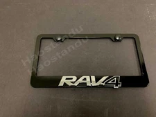 1x ForRAV4 3D Emblem BLACK Stainless License Plate Frame RUST FREE + Screw Cap