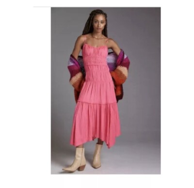 anthropologie ruched tiered dress By Anthropologie Ruffled Tiered Midi Dress