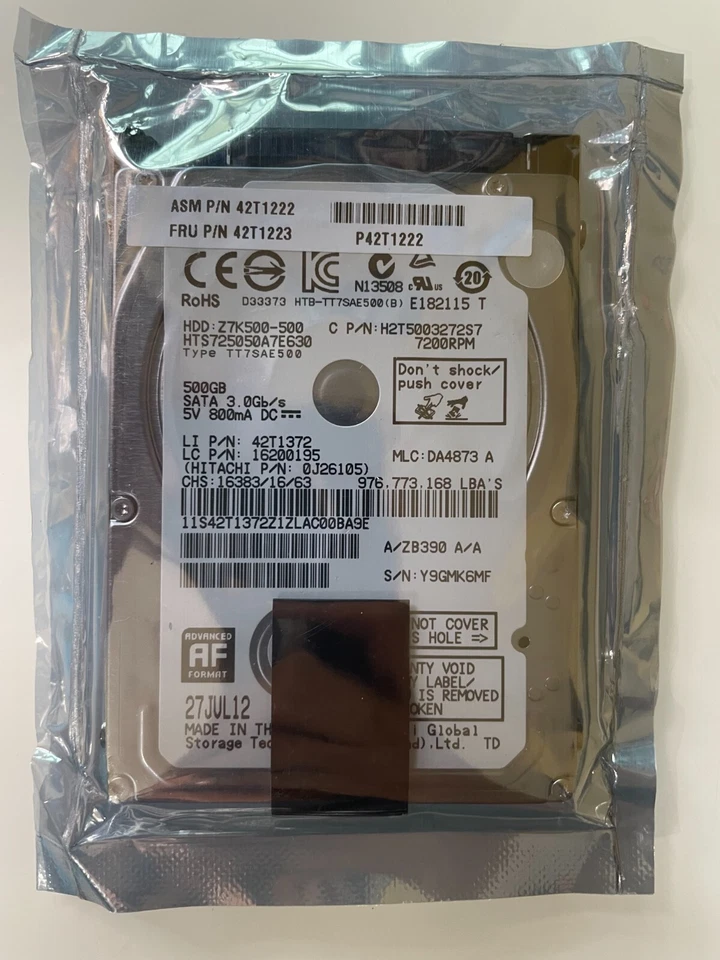 Hitachi Global Z7K500-500 HDD HTS725050A7E630 SATA 3.0 GB/s 7200 RPM 0J26105 - Image 3 of 4