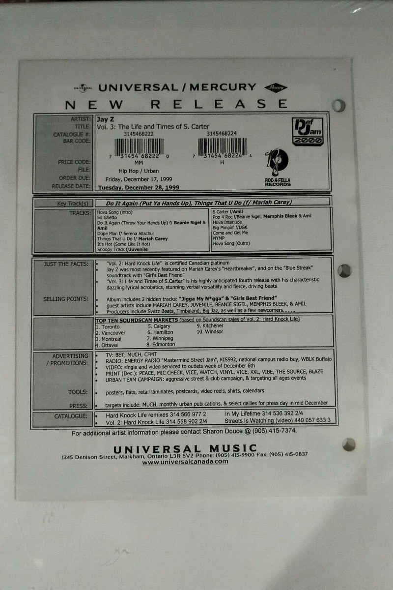 JAY-Z Vol 3 (1999) Canada-only 2-sided promo poster/trade ad