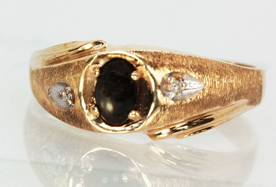 Anillo de oro macizo 10K y zafiro estrella negro genuino para hombre talla 11.5 Foto 2 de 4