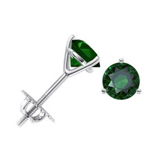 1.05 Ct Emerald Martini Stud Earrings Lab 14k White Gold Screw Back Pierced