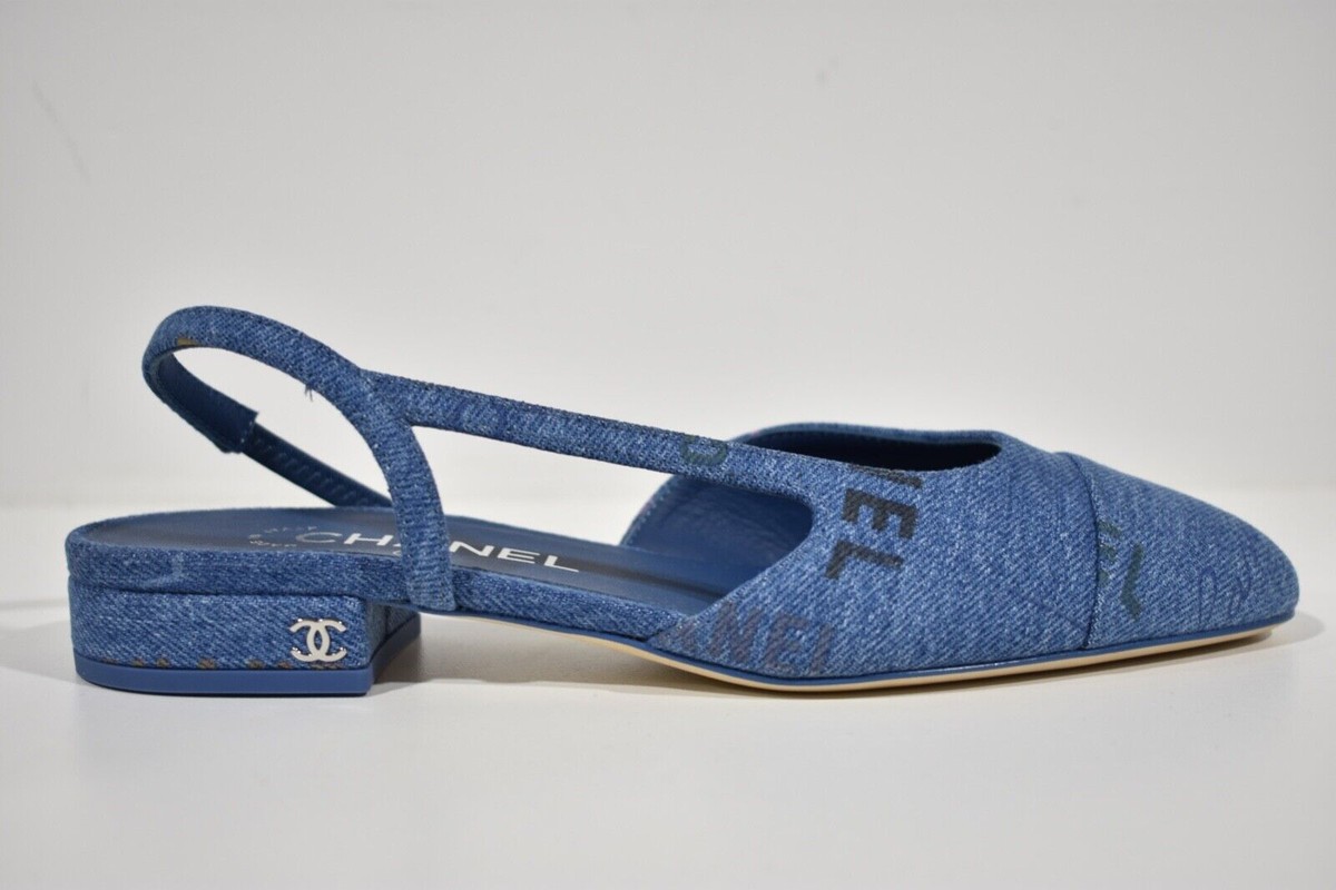 CHANEL ネイビー デニム ミュール Chanel 22P Mademoiselle Coco Sling Light Blue Denim Slingback