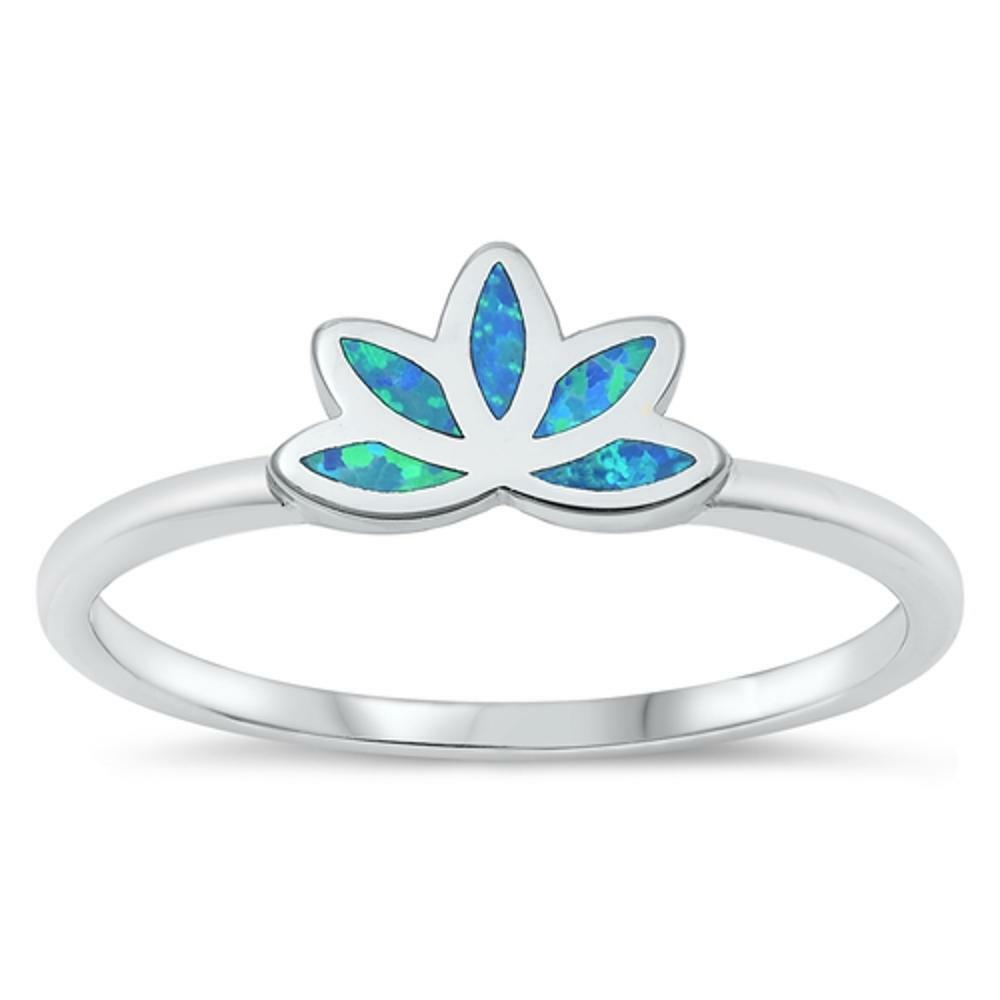Blue Lab Opal Lotus Flower Unique Ring New Sterling Silver Band Sizes  4-10