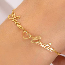 Custom Double Name Heart Bracelet Jewelry Charm Chain Love Gift Anniversary