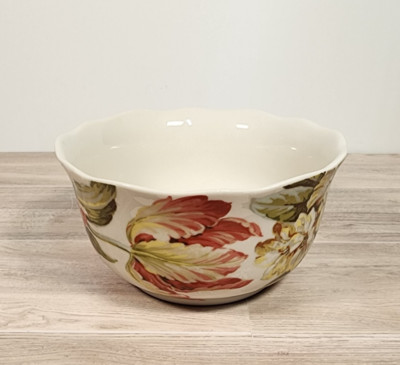 222 Fifth PTS Ellis Floral Cereal/Soup Bowl Cream Ruffle Edge Made in Indonesia