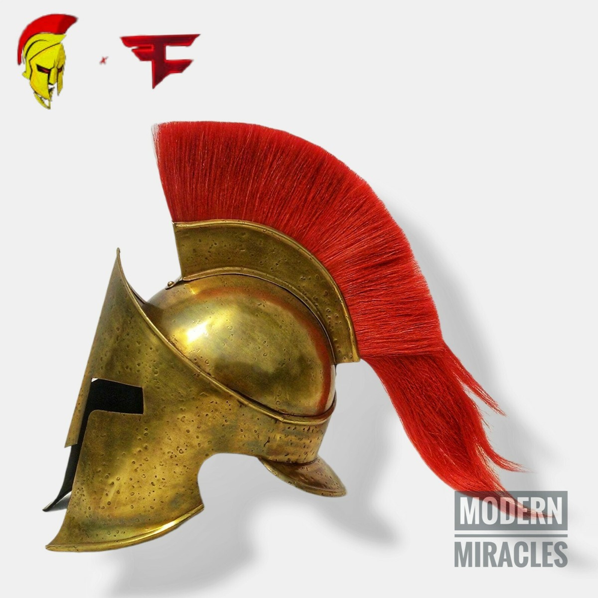 Nickmercs Golden Spartan Helmet with Red Plume Faze MFAM Twitch