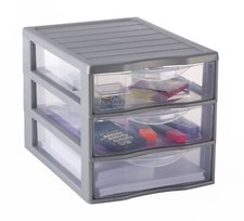 [Ref:4218013X1] SUNDIS Mini Tour de Rangement 3 Tiroirs Moyen Modèle PP Argent