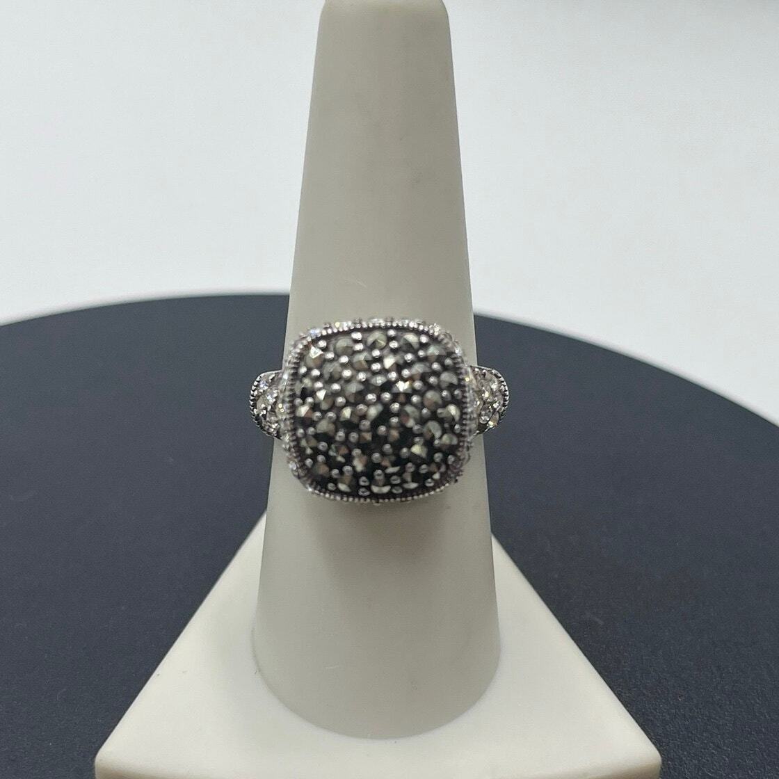 Sterling Silver Signed Ring MarcasiteCrystal Cock… - image 12