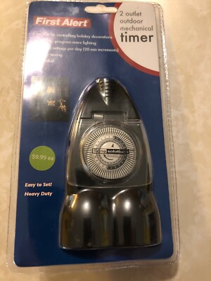 First Alert 2 Outlet Outdoor Mechanical Timer Holiday & Security Lighting (NIP)