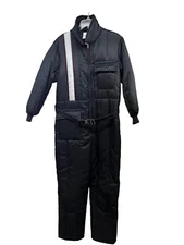 Walls Blizzard Pruf Black Quilted Insulated Belt Zip Snowsuit Coveralls Large