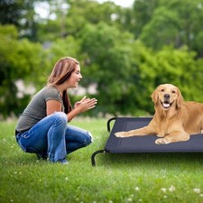XL Elevated dog Bed dark grey raised pet Cot for Indoor & Outdoor 130x90cm