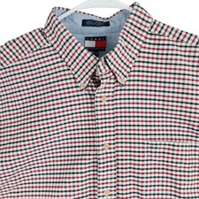 Tommy Hilfiger Plaid Button Down Shirt Mens XL Red White Navy Classic Preppy