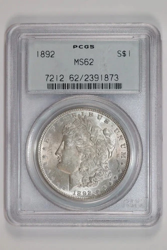 1892 MORGAN DOLLAR PCGS MS62 OGH