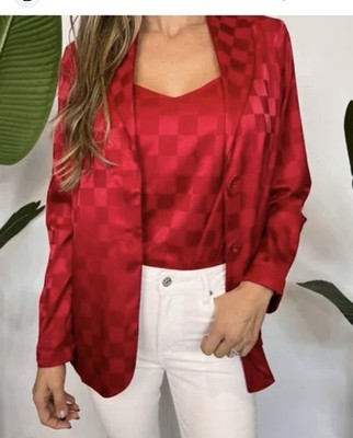 Show Me Your MuMu Red Checkered Felix Blazer Sleek Woman s size medium New