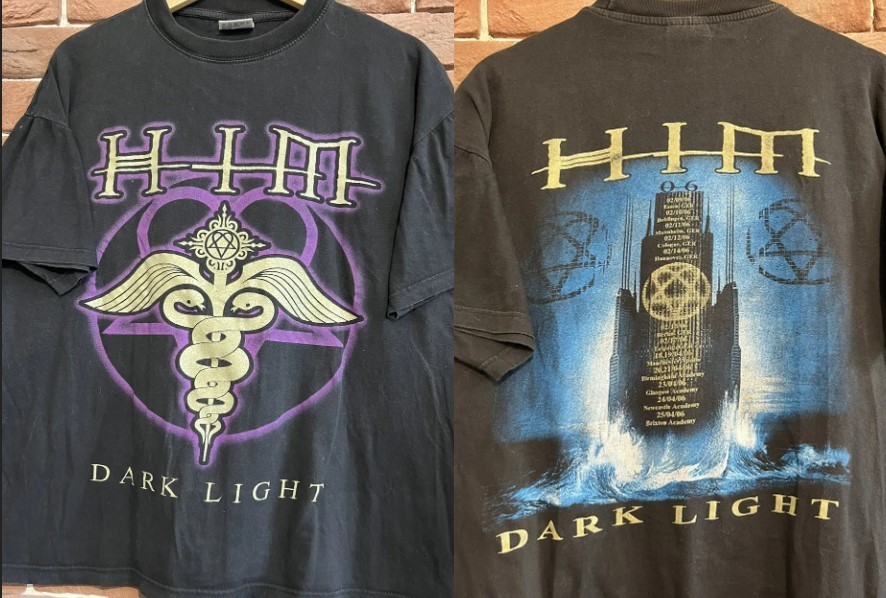 HIM Dark Light Rock Band vtg double sided black t-shirt QT6933
